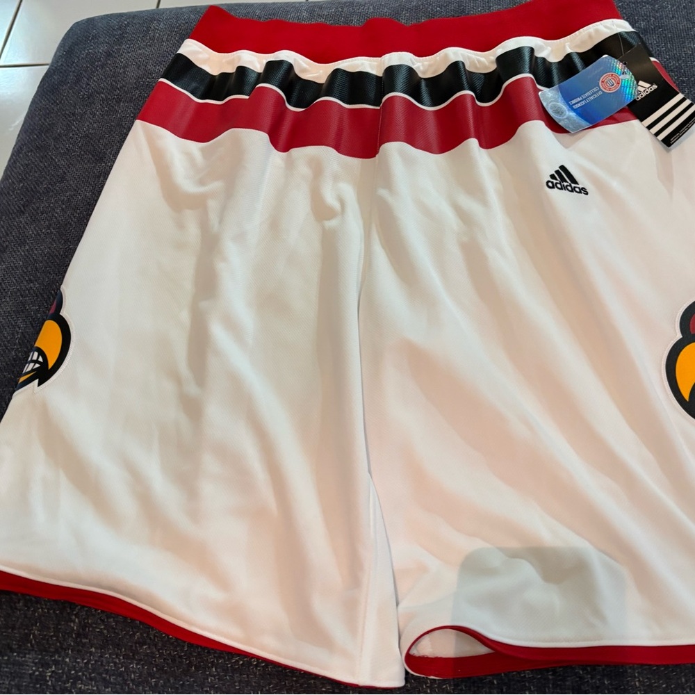 Adidas Louisville Cardinals White and Red Athletic Shorts